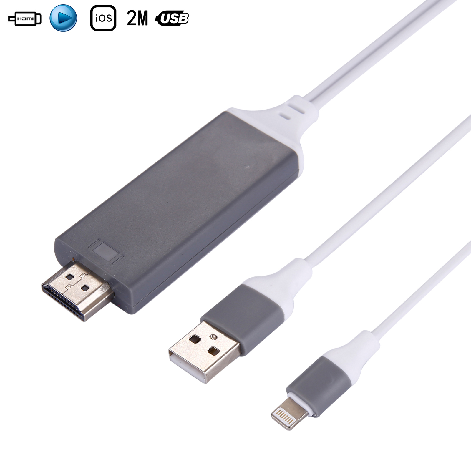 Câble adaptateur Lightning vers HDMI/HDTV AV TV Pour Apple iPhone 5/6/7  Gris – INKI
